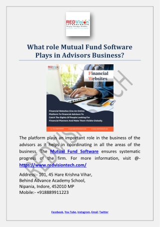 What role Mutual Fund Software Plays in Advisors Business