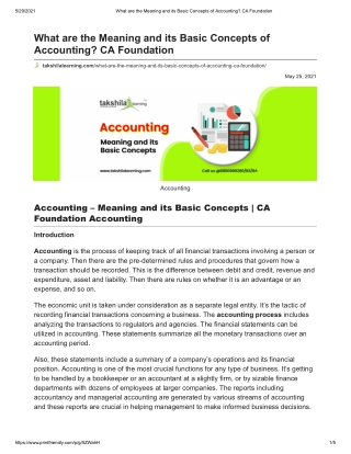 Meaning and its Basic Concepts of Accounting CA Foundation PDF