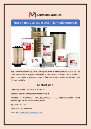 Truck Parts Dealers in UAE| Narmadamotors.in