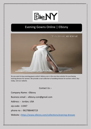 Evening Gowns Online | Elbisny