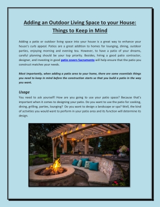 Some Essential Points Before Constructing A Home Outdoor Patio Area