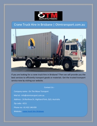 Crane Truck Hire in Brisbane | Otmtransport.com.au