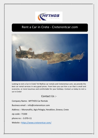 Rent a Car in Crete - Creterentcar.com