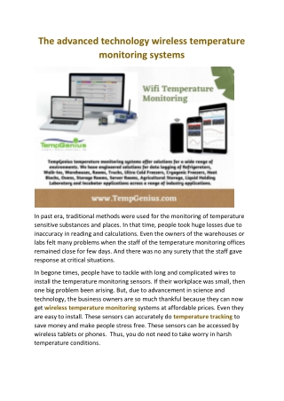 The advanced technology wireless temperature monitoring systems
