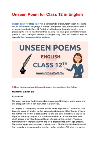 Unseen Poem for Class 12 in English