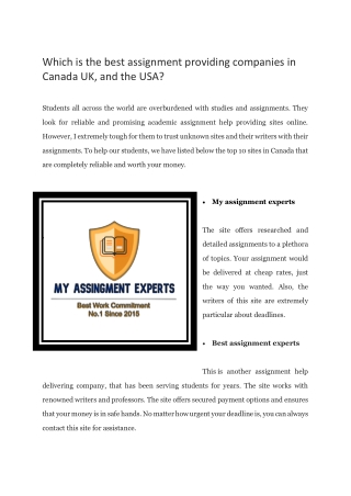 Which is the best assignment providing companies in Canada UK, and the USA?