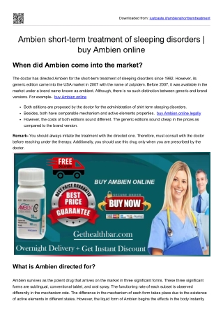 Ambien short-term treatment of sleeping disorders  buy Ambien online