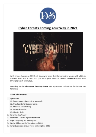 Cyber Threats Coming Your Way in 2021