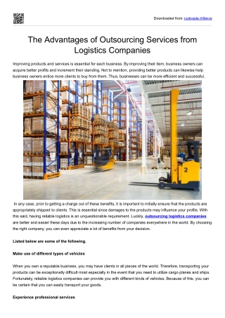 The Advantages of Outsourcing Services from Logistics Companies