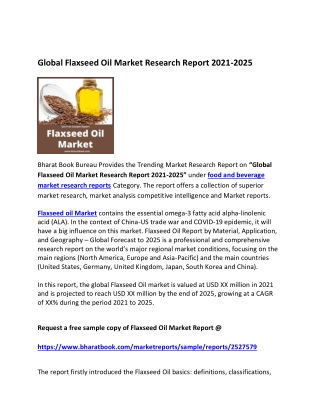 Global Flaxseed Oil Market Research Report 2021-2025