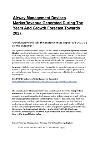 Airway Management Devices MarketTo Register Unwavering Growth By 2027