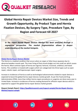 Global Hernia Repair Devices Market Size, Trends and Growth Opportunity, By Product Type and Hernia Fixation Devices, By