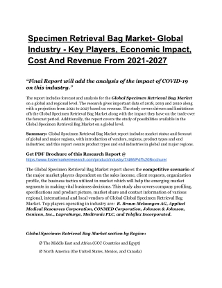 Specimen Retrieval Bag MarketPredicts Rise In Demand And Industry Analysis By 20