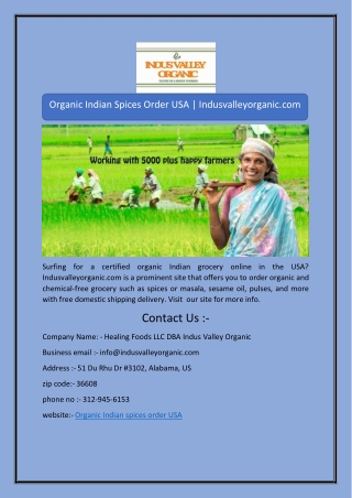 Organic Indian Spices Order USA | Indusvalleyorganic.com