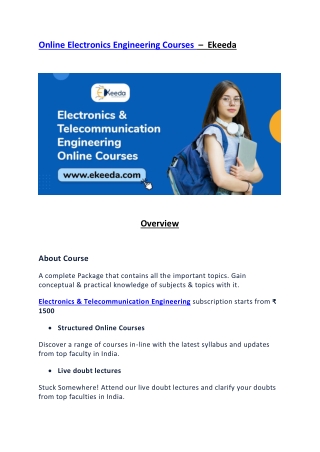Online Electronics Engineering Courses – Ekeeda Online Course
