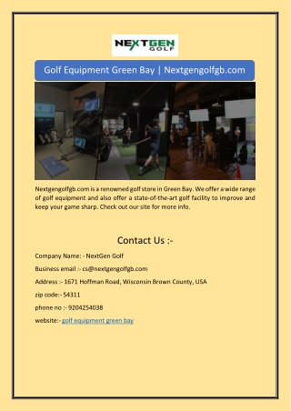 Golf Equipment Green Bay | Nextgengolfgb.com