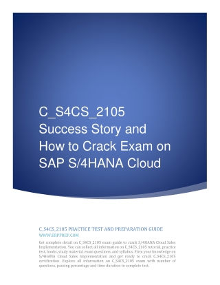 C_S4CS_2105 Success Story and How to Crack Exam on SAP S/4HANA Cloud