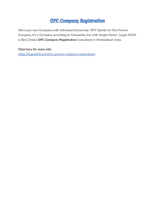 opc company registrationOPC Company Registration