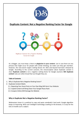Duplicate Content Not a Negative Ranking Factor for Google