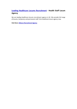 Leading Healthcare Locums Recruitment - Health Staff Locum Agency