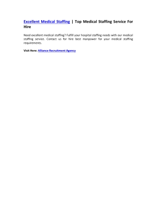 Medical Staffing - Top Medical Staffing Service For Hire