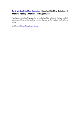 Medical Staffing Agencies - Medical Staffing Solutions - Medical Agency - Medical Staffing Services