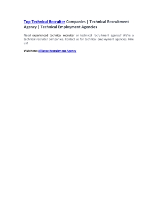 Technical Recruiter Companies - Technical Recruitment Agency - Technical Employment Agencies