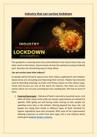 Industry That Can Survive Lockdown