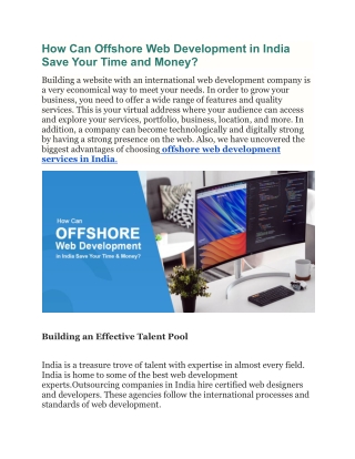 How Can Offshore Web Development in India  and USA Save Your Time & Cost ?
