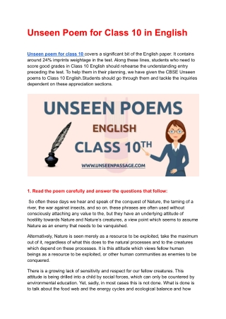 Unseen Poem for Class 10 in English