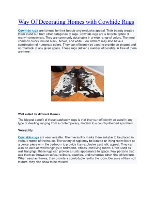 Way Of Decorating Homes with Cowhide Rugs