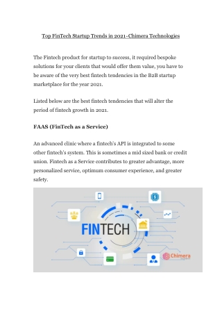 Top FinTech Startup Trends in 2021 — Chimera Technologies