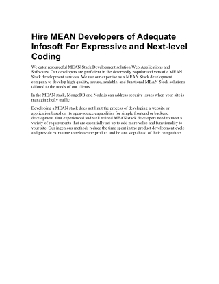 Hire MEAN Developers of Adequate Infosoft For Expressive and Next-level Coding