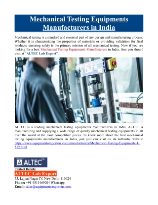 Mechanical Testing Equipments Manufacturers