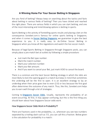 A Winning Home For Your Soccer Betting In Singapore