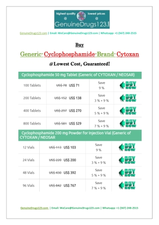 Get CYCLOPHOSPHAMIDE INJECTION The Lowest Cost