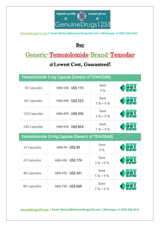 TEMODAR TEMOZOLOMIDE 100 and 250 Mg Buy Online