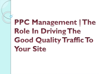 PPC Management - The Role In Driving The Good Quality Traffic To Your Site