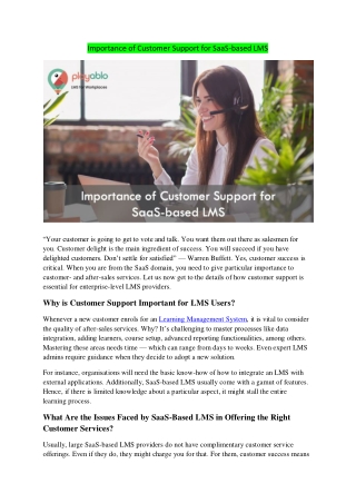 Importance of Customer Support for SaaS-based LMS