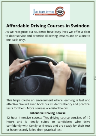 Affordable Driving Courses in Swindon