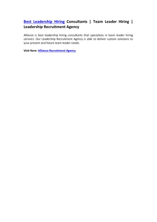 Best Leadership Hiring Consultants | Team Leader Hiring | Leadership Recruitment