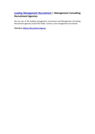 Leading Management Recruitment | Management Consulting Recruitment Agencies