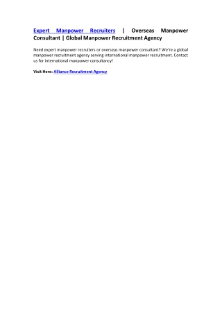 Expert Manpower Recruiters | Overseas Manpower Consultant | Global Manpower Recr