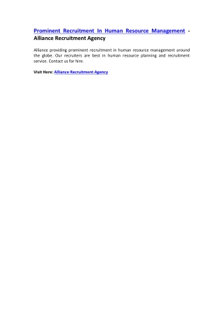 Prominent Recruitment In Human Resource Management - Alliance Recruitment Agency