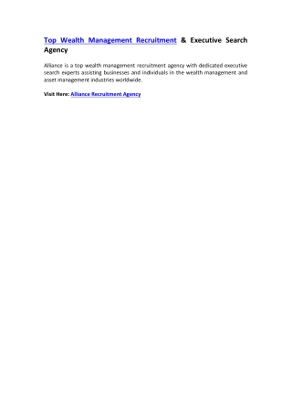 Top Wealth Management Recruitment & Executive Search Agency