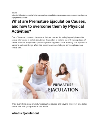 What are Premature Ejaculation Causes, and how to overcome them by Physical Activities_