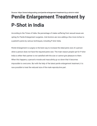 Penile Enlargement Treatment by P-Shot in India