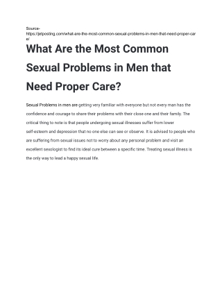 What Are the Most Common Sexual Problems in Men that Need Proper Care_