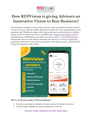 How REDVision is giving Advisors an Innovative Vision to Run Business