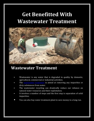 Get Benefitted With Wastewater Treatment